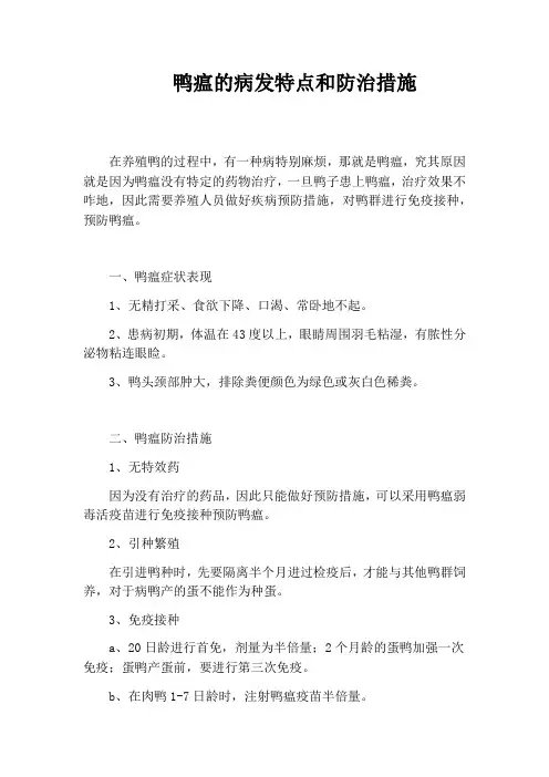 鸭瘟的病发特点和防治措施
