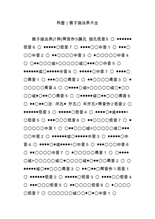 科普｜笛子指法表大全