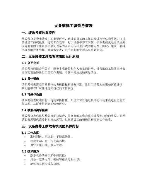 设备维修工绩效考核表