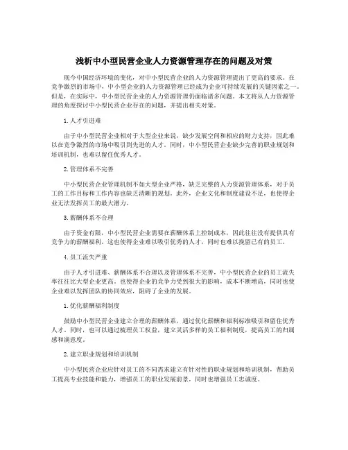 浅析中小型民营企业人力资源管理存在的问题及对策