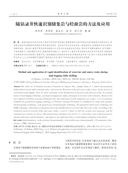 随钻录井快速识别储集岩与烃源岩的方法及应用