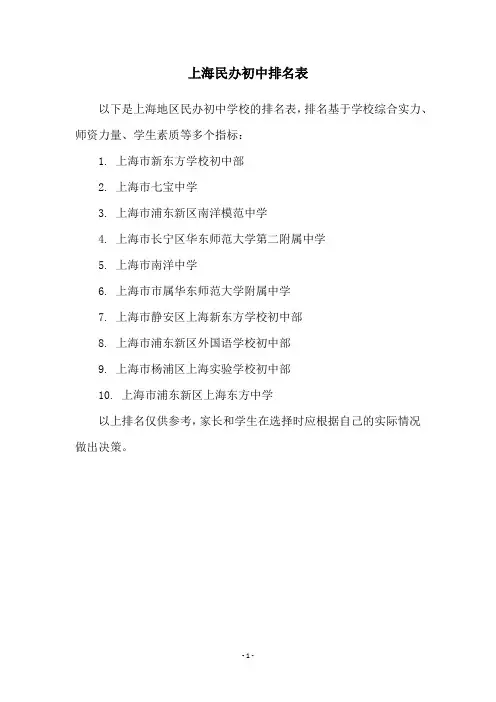 上海民办初中排名表