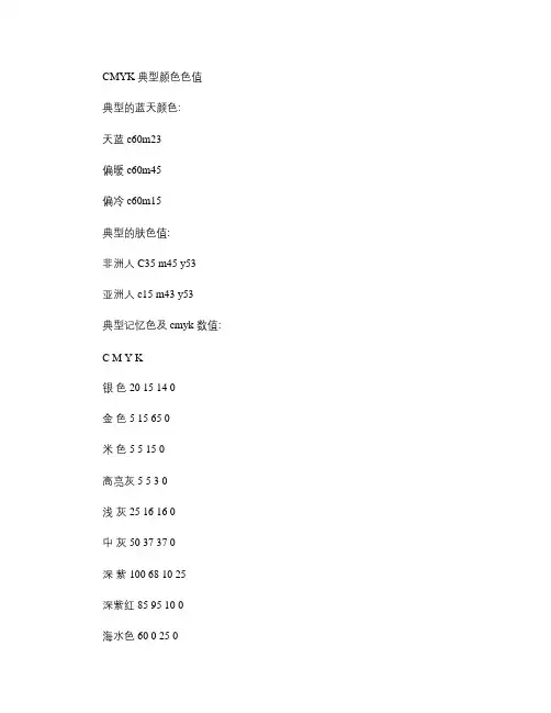 CMYK典型颜色色值