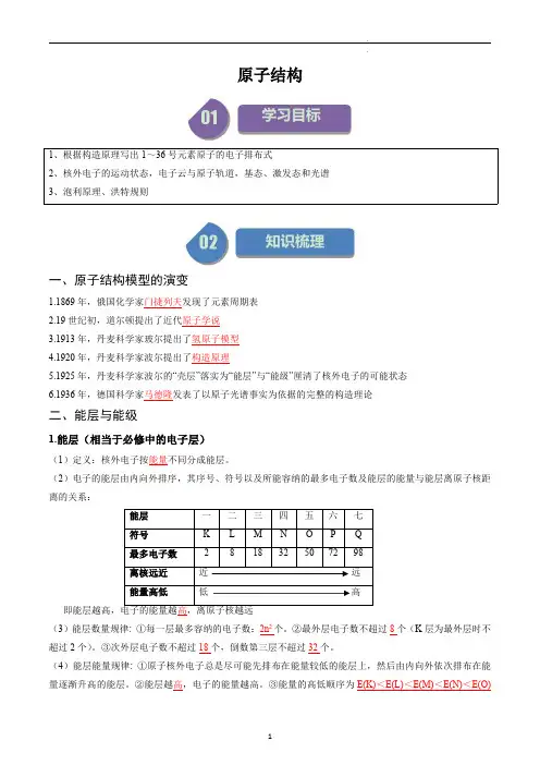 高中化学选择性必修二教案讲义：原子结构(教师版)