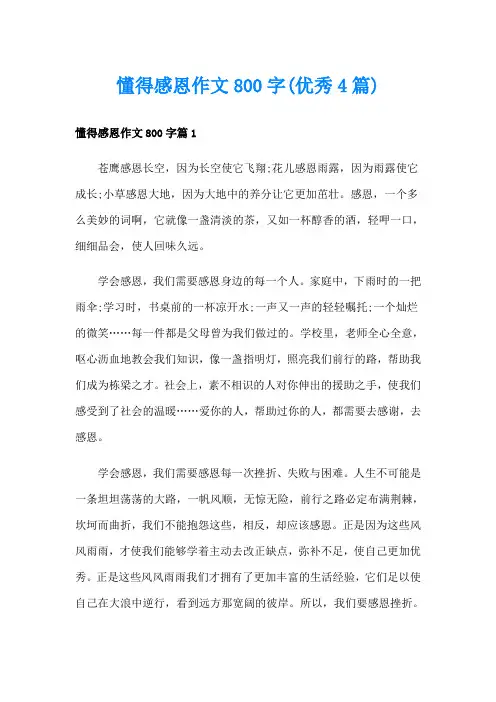懂得感恩作文800字(优秀4篇)