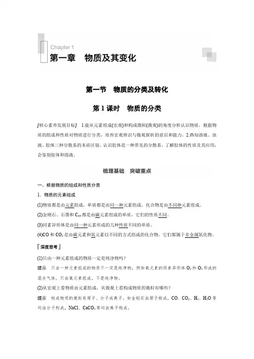 2020-2021学年高中化学新教材同步必修第一册  第1章 物质及其变化 讲义