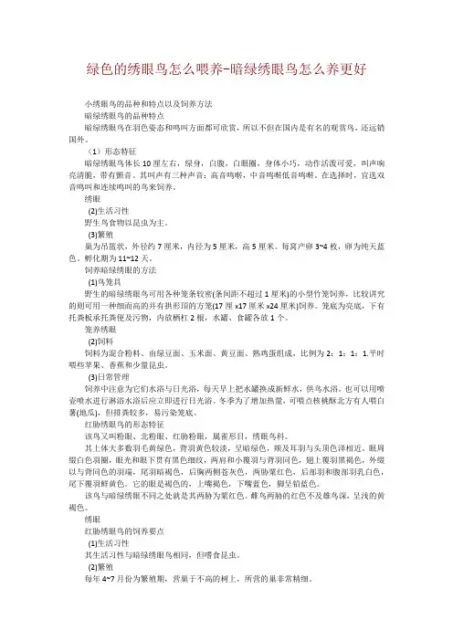 绿色的绣眼鸟怎么喂养-暗绿绣眼鸟怎么养更好
