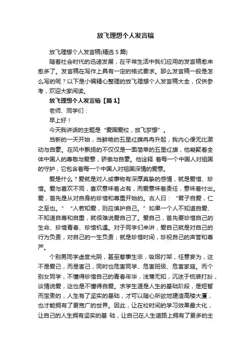 放飞理想个人发言稿