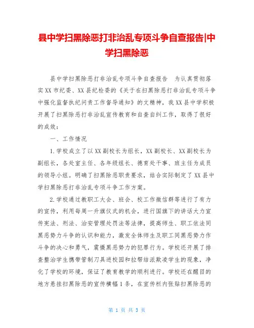 县中学扫黑除恶打非治乱专项斗争自查报告-中学扫黑除恶