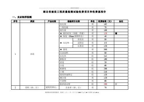 湖北省建设工程质量检测试验收费标准(修改)