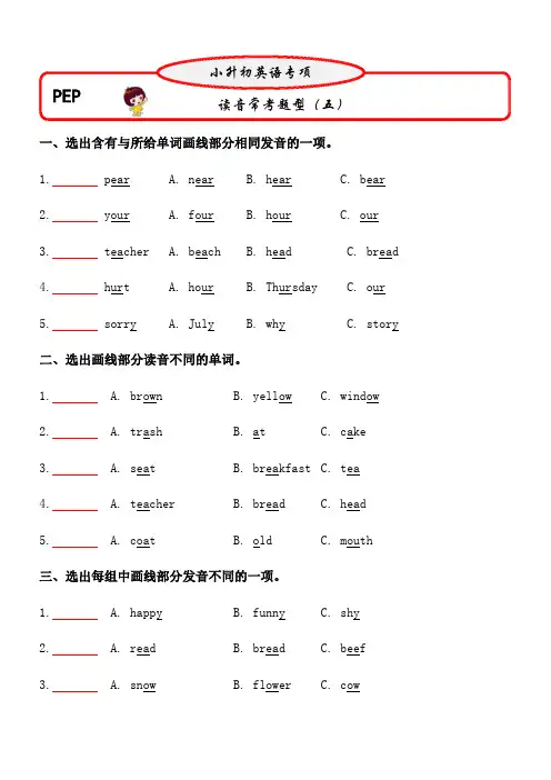 读音常考题型  第一轮复习专项训练(试题)人教PEP版英语六年级上册