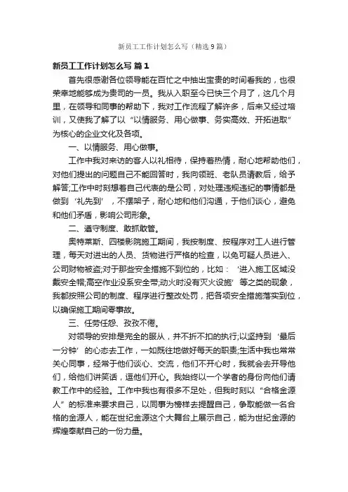新员工工作计划怎么写（精选9篇）