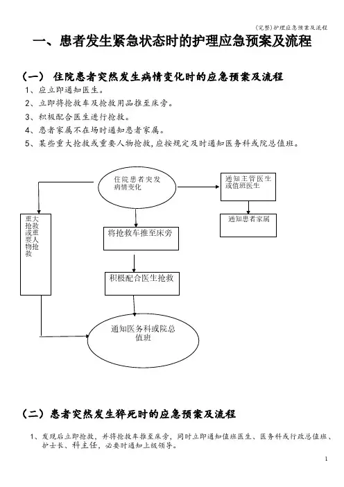 (完整)护理应急预案及流程