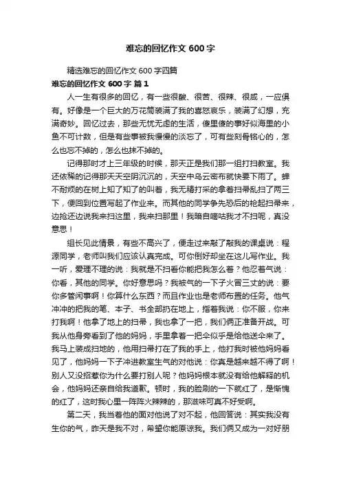 精选难忘的回忆作文600字四篇