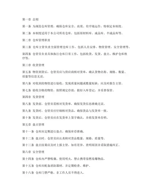 酒业仓库管理制度范本