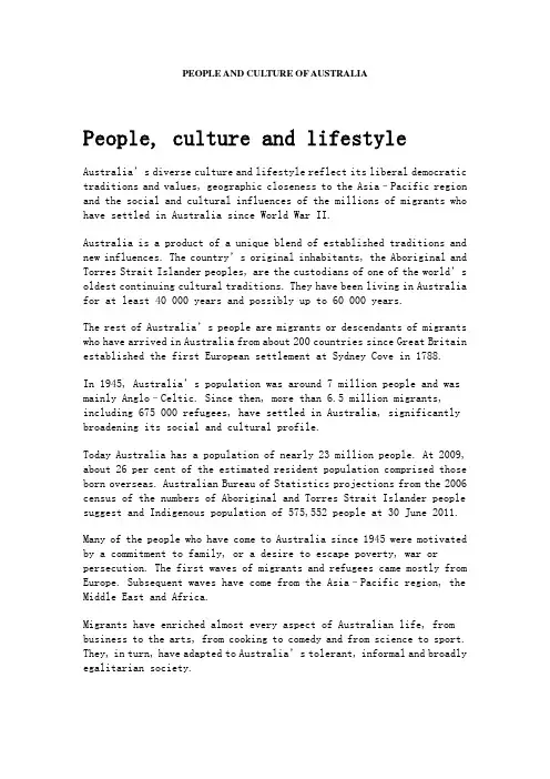 PEOPLE AND CULTURE OF AUSTRALIA澳大利亚人文
