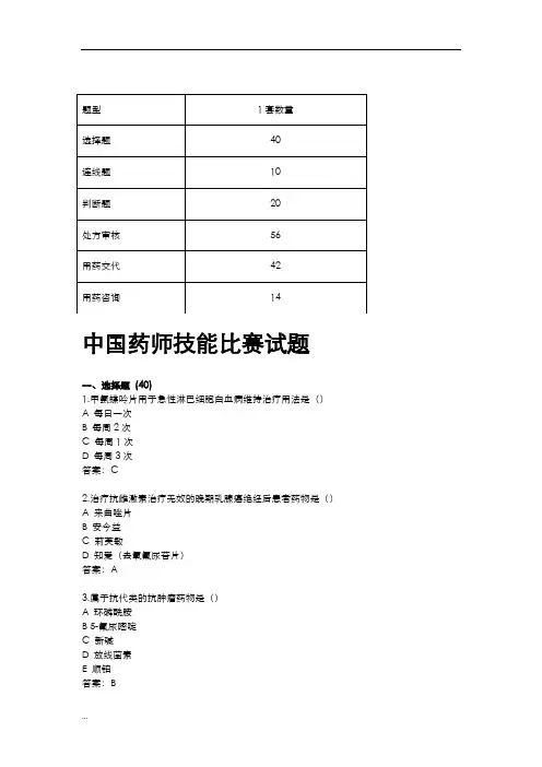 中国药师技能比赛试题