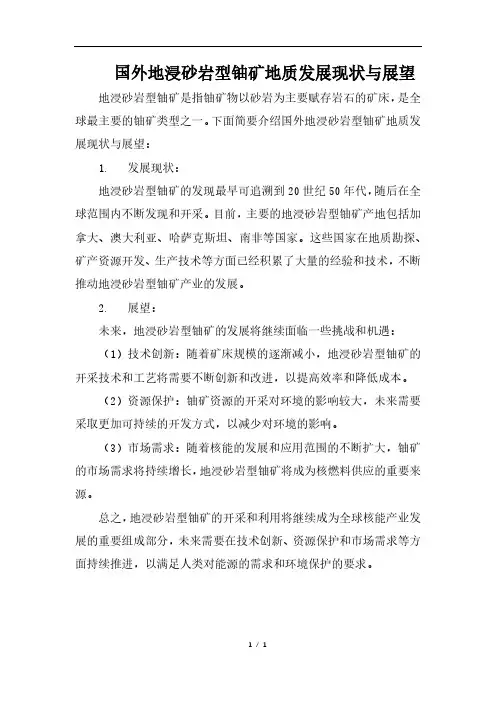 国外地浸砂岩型铀矿地质发展现状与展望