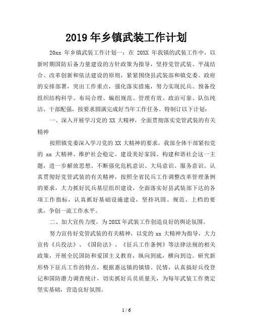2019年乡镇武装工作计划