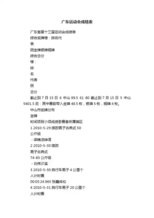 广东运动会成绩表