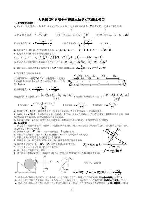 高中物理基本知识点和基本模型