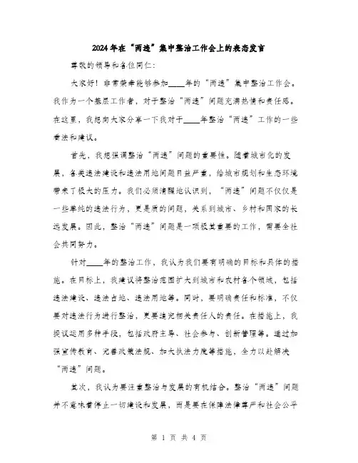 2024年在“两违”集中整治工作会上的表态发言(2篇)