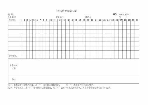 各种设备维护保养记录表格
