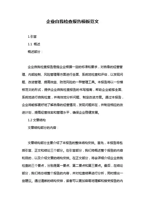企业自我检查报告模板范文
