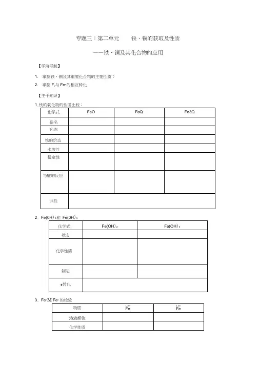 高一化学铁、铜的化合物及性质教学案