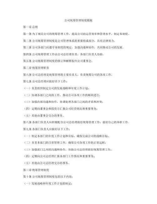 公司统筹管理制度模板