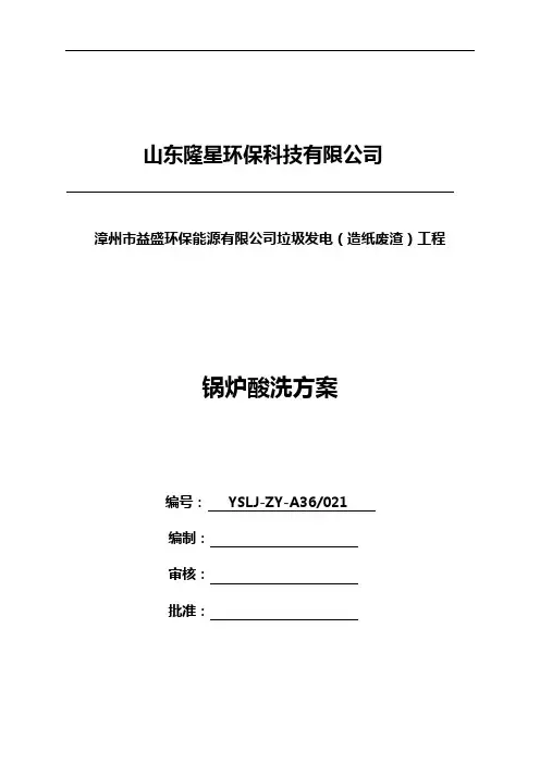 锅炉酸洗方案说明