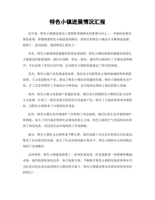 特色小镇进展情况汇报