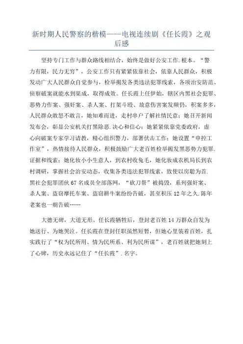 新时期人民警察的楷模——电视连续剧《任长霞》之观后感