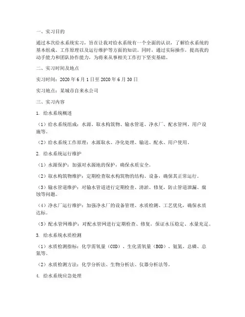 给水系统实习报告
