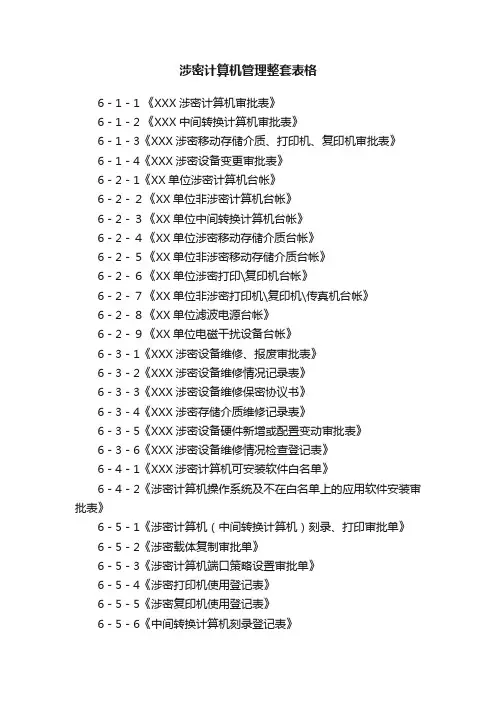 涉密计算机管理整套表格