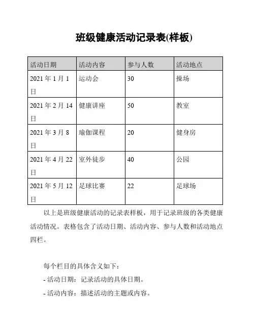 班级健康活动记录表(样板)