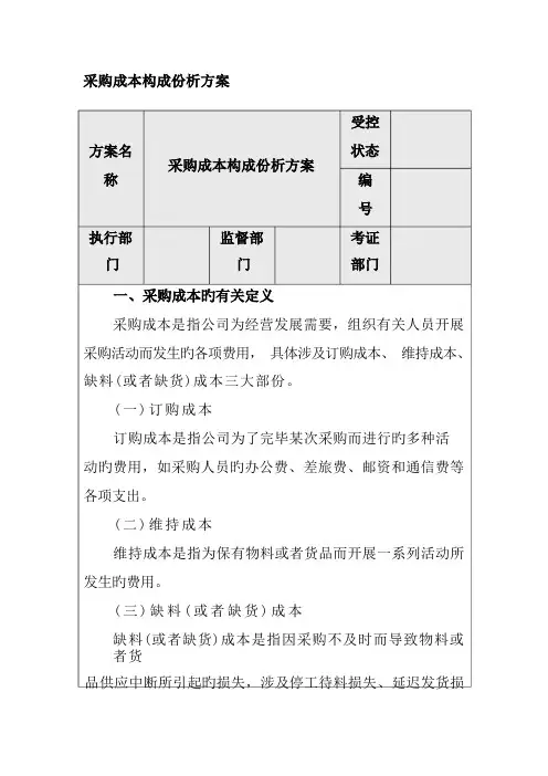 采购成本的管理方案