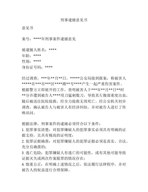 刑事逮捕意见书