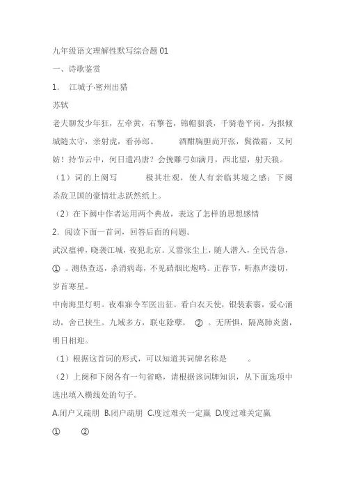 中考专题 九年级语文理解性默写综合题01(含答案)
