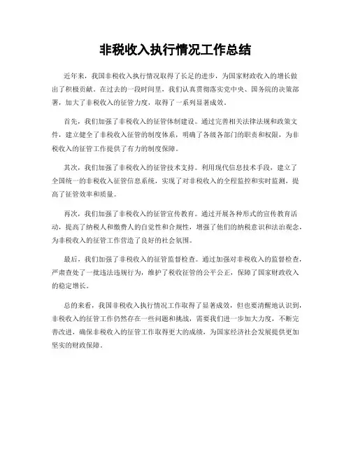 非税收入执行情况工作总结