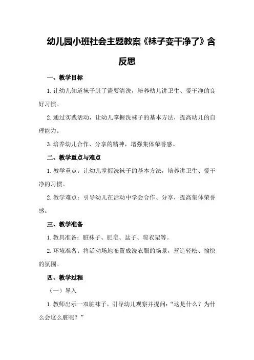 幼儿园小班社会主题教案《袜子变干净了》含反思