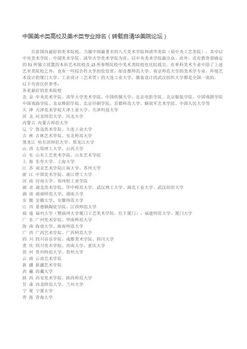 中国美术院校排名