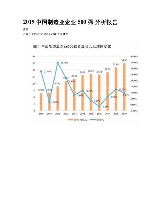2019中国制造业企业500强  分析报告