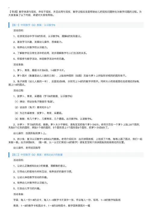 中班数学《6》教案5篇