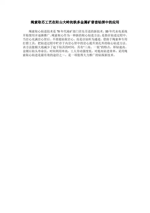 绳索取芯工艺在阳山大岭坑铁多金属矿普查钻探中的应用