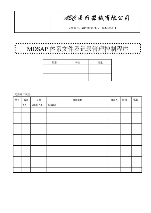MDSAP体系文件及记录管理控制程序