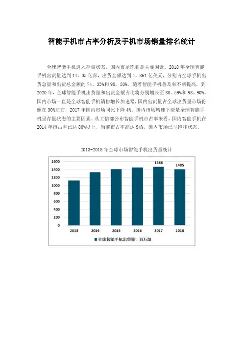 智能手机市占率分析及手机市场销量排名统计