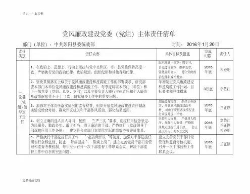 党风廉政建设党委党组主体责任清单汇编