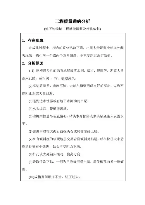 工程质量通病分析(地下连续墙工程槽壁漏浆及槽孔偏斜)