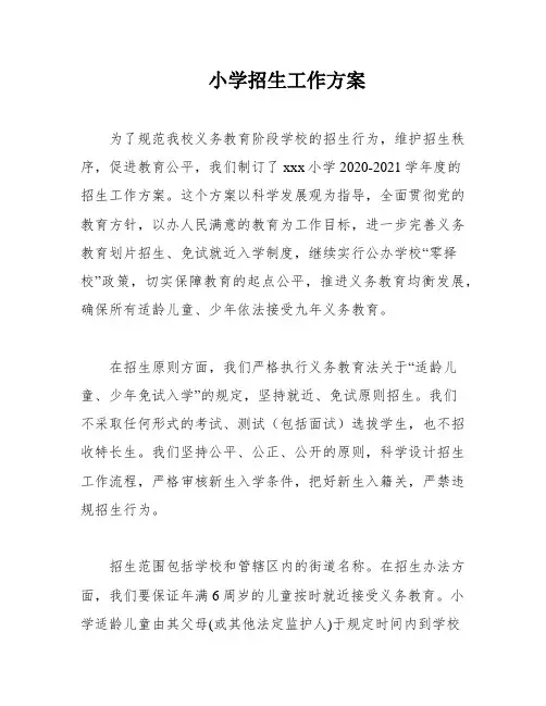 小学招生工作方案